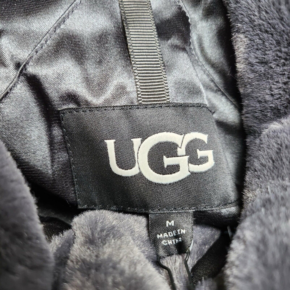 UGG Women's Frankie Trucker Faux Fur Jacket Ink Grey Sz M Warm Soft Cozy - Picture 14 of 16